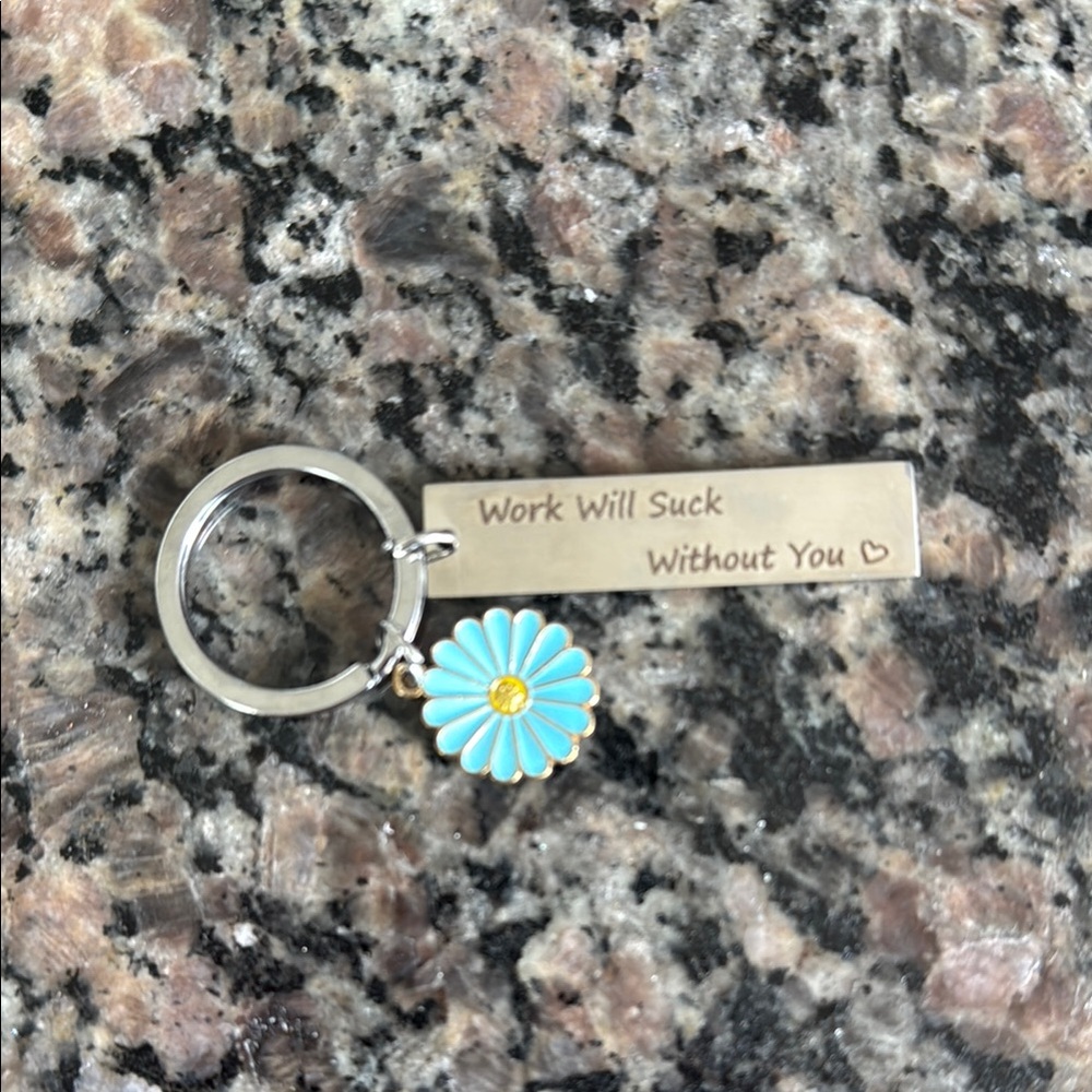 Blue Daisy Keychain with Silver Tag